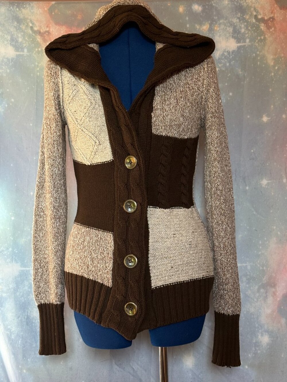 🤎 AUTHENTIC VINTAGE Y2K BKE PATCHWORK HOODED CARDIGAN 🤎